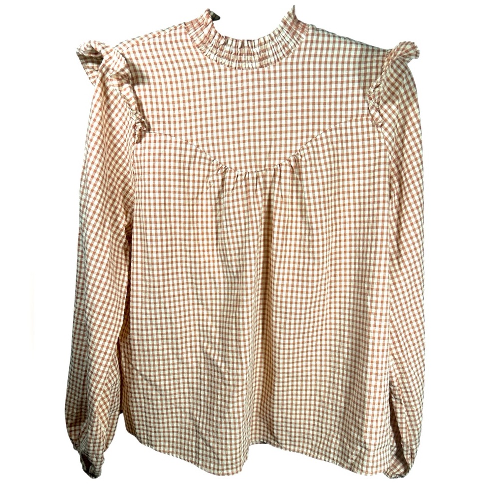 Mint Ruffled Shoulder Gingham Blouse XL